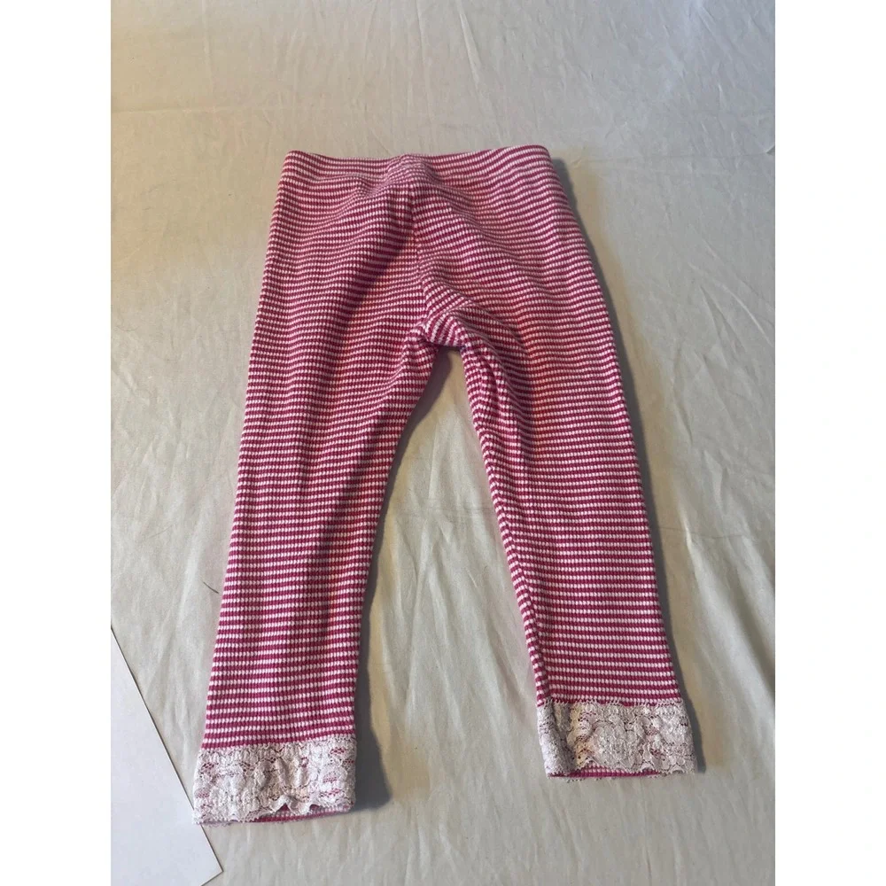 Tea Collection Leggings Girls 2 Pink White Excellent‎ Striped Lace Trim Cotton